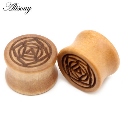 Alisouy 2 buc. dopuri pentru urechi din lemn natural, tuneluri de carne, calibre 8-20 mm, expansor pentru tragus ureche, targă, piercing pentru corp, bijuterii