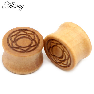 Alisouy 2 buc. dopuri pentru urechi din lemn natural, tuneluri de carne, calibre 8-20 mm, expansor pentru tragus ureche, targă, piercing pentru corp, bijuterii