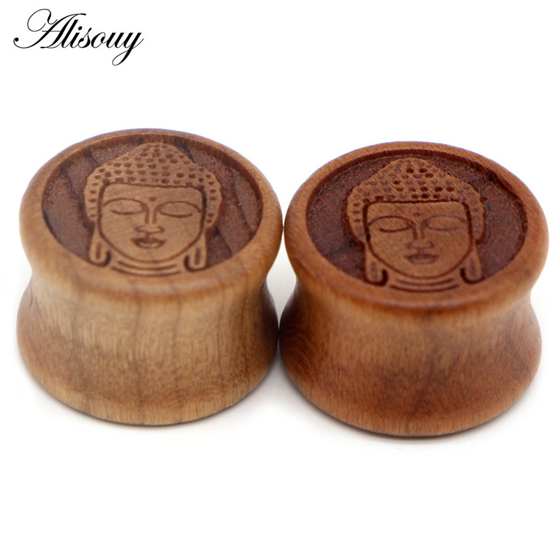 Alisouy 2 buc. dopuri pentru urechi din lemn natural, tuneluri de carne, calibre 8-20 mm, expansor pentru tragus ureche, targă, piercing pentru corp, bijuterii