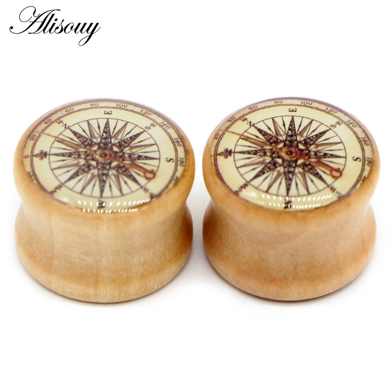 Alisouy 2 buc. dopuri pentru urechi din lemn natural, tuneluri de carne, calibre 8-20 mm, expansor pentru tragus ureche, targă, piercing pentru corp, bijuterii