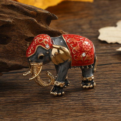 Morkopela Broșe de elefant email de lux de epocă Ace broșă de animale cu strass, haine din metal, bijuterii, accesorii pentru broșă