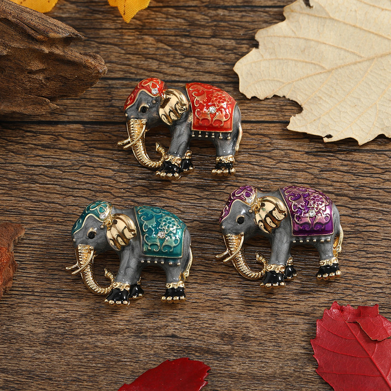 Morkopela Broșe de elefant email de lux de epocă Ace broșă de animale cu strass, haine din metal, bijuterii, accesorii pentru broșă