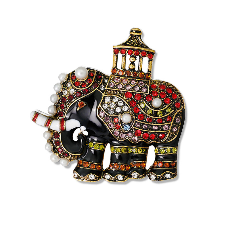 Morkopela Broșe de elefant email de lux de epocă Ace broșă de animale cu strass, haine din metal, bijuterii, accesorii pentru broșă