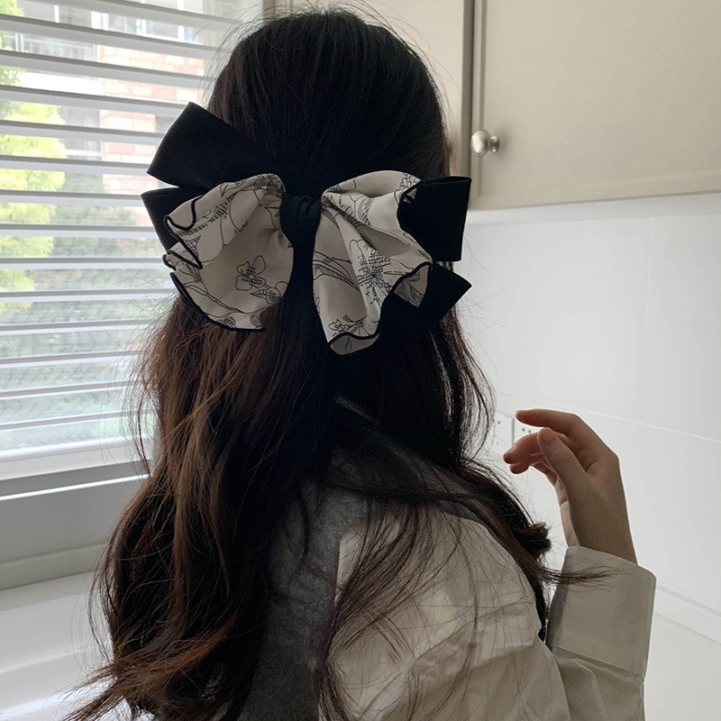 Agrafă de păr din șifon retro francez pentru femei, cu fundă elegantă de primăvară, breton, agrafă, accesorii pentru păr