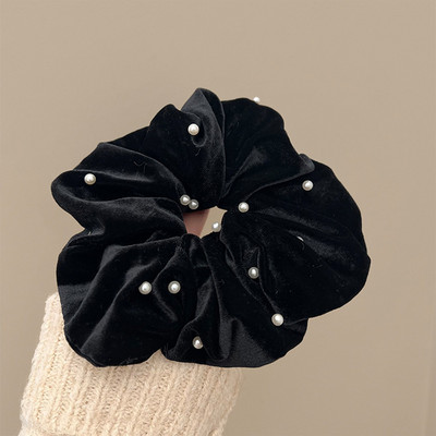 Benzile de păr cu perle la modă retro Scrunchies franțuzești elegante din catifea pentru femei, cadou pentru petrecerea de Crăciun, benzi elastice pentru păr