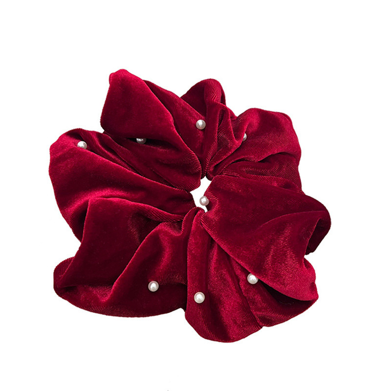 Benzile de păr cu perle la modă retro Scrunchies franțuzești elegante din catifea pentru femei, cadou pentru petrecerea de Crăciun, benzi elastice pentru păr
