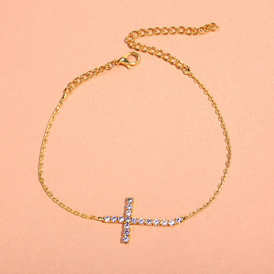 StoneFans Tenis Cross Lanț de gleznă pentru femei Brățară cu ridicata pe picior Sandale de cristal Bijuterii Desculț Vară Plajă gleznă