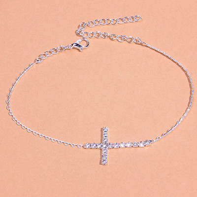 StoneFans Tenis Cross Lanț de gleznă pentru femei Brățară cu ridicata pe picior Sandale de cristal Bijuterii Desculț Vară Plajă gleznă