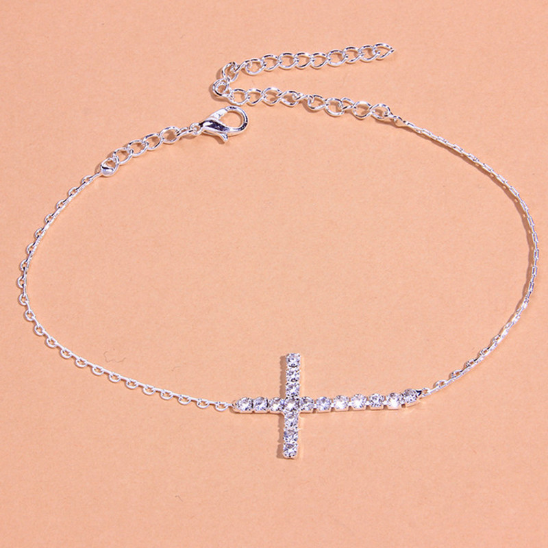 StoneFans Tenis Cross Lanț de gleznă pentru femei Brățară cu ridicata pe picior Sandale de cristal Bijuterii Desculț Vară Plajă gleznă