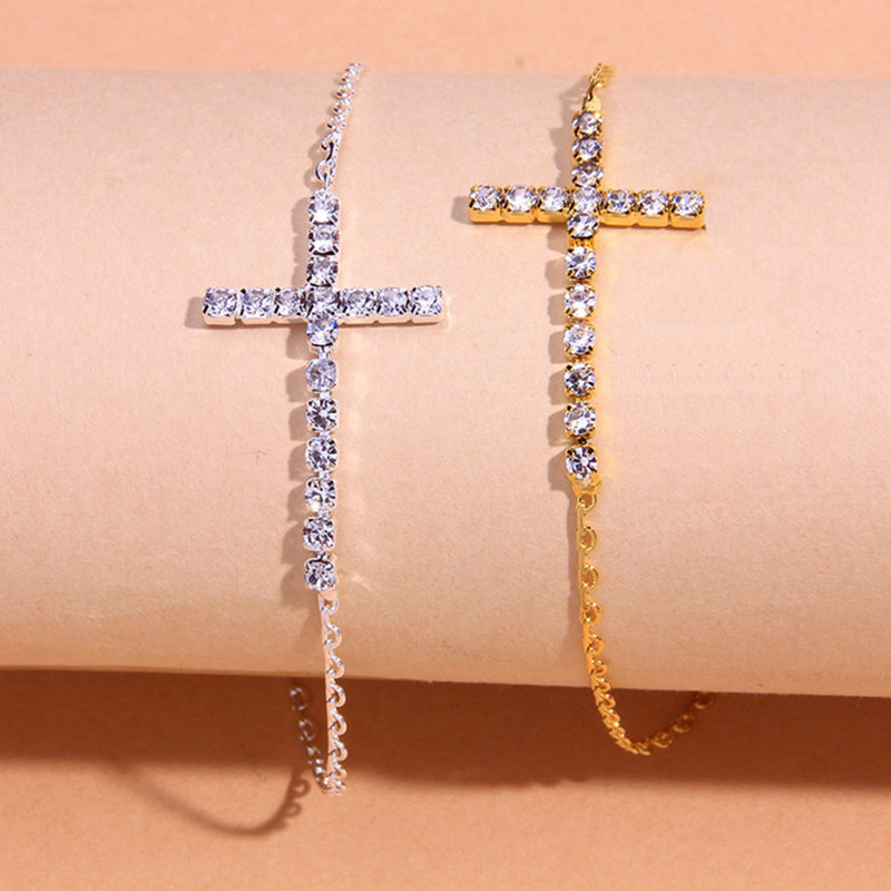 StoneFans Tenis Cross Lanț de gleznă pentru femei Brățară cu ridicata pe picior Sandale de cristal Bijuterii Desculț Vară Plajă gleznă