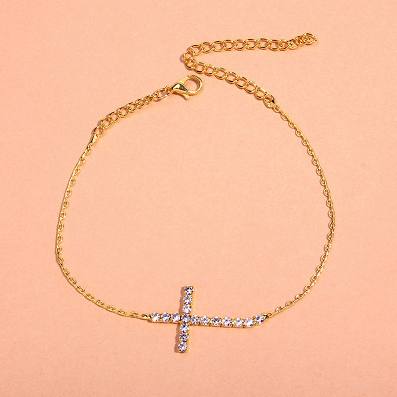 StoneFans Tenis Cross Lanț de gleznă pentru femei Brățară cu ridicata pe picior Sandale de cristal Bijuterii Desculț Vară Plajă gleznă