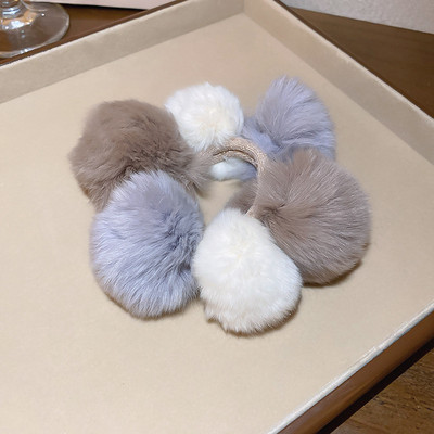 Scrunchies colorate din blană artificială, toamnă și iarnă, minge mare de pluș, funii de păr, benzi elastice dulci pentru păr, accesorii pentru păr