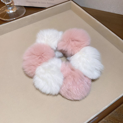 Scrunchies colorate din blană artificială, toamnă și iarnă, minge mare de pluș, funii de păr, benzi elastice dulci pentru păr, accesorii pentru păr