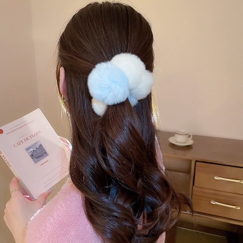Scrunchies colorate din blană artificială, toamnă și iarnă, minge mare de pluș, funii de păr, benzi elastice dulci pentru păr, accesorii pentru păr