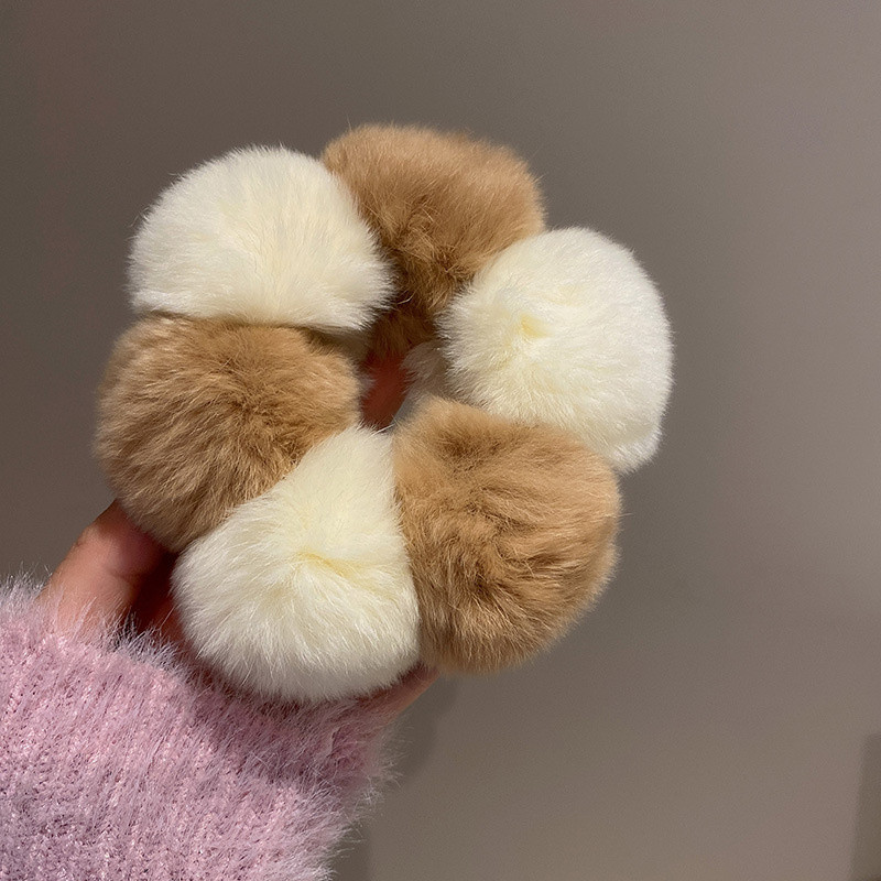 Scrunchies colorate din blană artificială, toamnă și iarnă, minge mare de pluș, funii de păr, benzi elastice dulci pentru păr, accesorii pentru păr