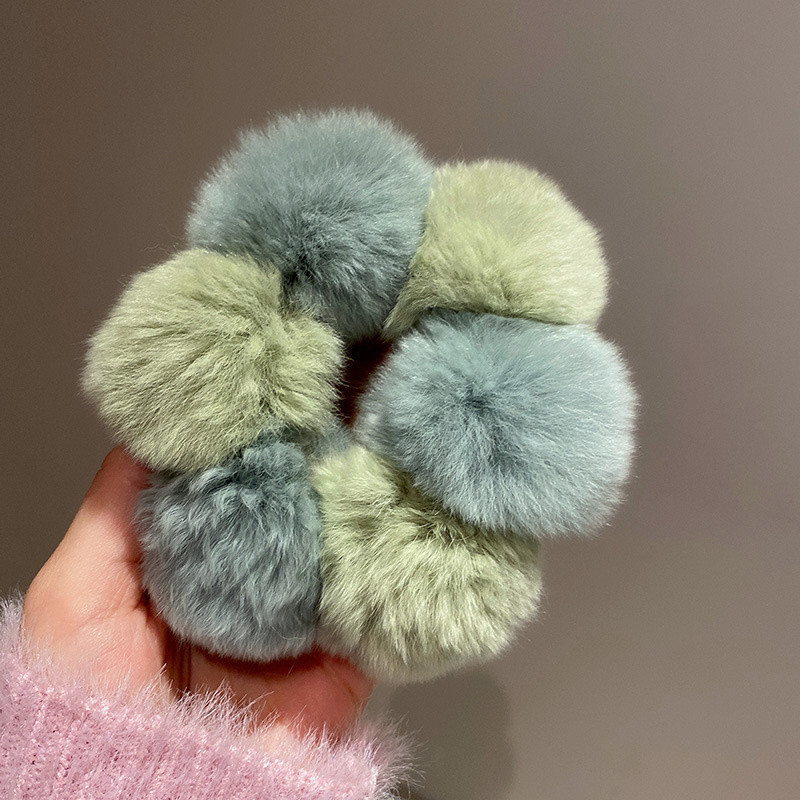 Scrunchies colorate din blană artificială, toamnă și iarnă, minge mare de pluș, funii de păr, benzi elastice dulci pentru păr, accesorii pentru păr