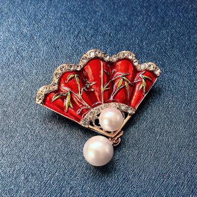 Morkopela Fan email Pin Brose vintage pentru femei farmec perle imitație eșarfă costum broșă broșă ace bijuterii cel mai bun cadou