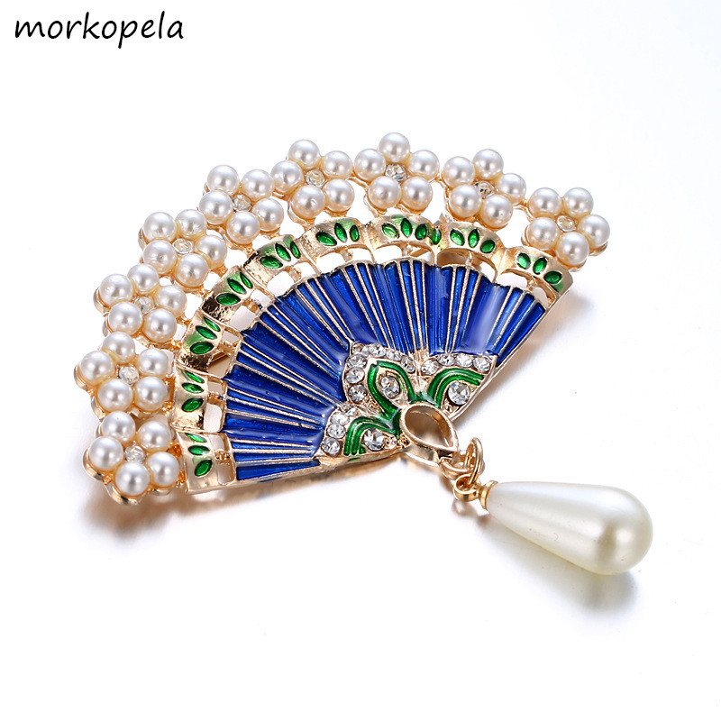 Morkopela Fan email Pin Brose vintage pentru femei farmec perle imitație eșarfă costum broșă broșă ace bijuterii cel mai bun cadou