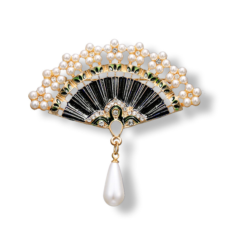 Morkopela Fan email Pin Brose vintage pentru femei farmec perle imitație eșarfă costum broșă broșă ace bijuterii cel mai bun cadou