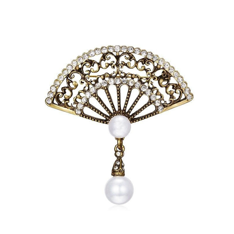 Morkopela Fan email Pin Brose vintage pentru femei farmec perle imitație eșarfă costum broșă broșă ace bijuterii cel mai bun cadou