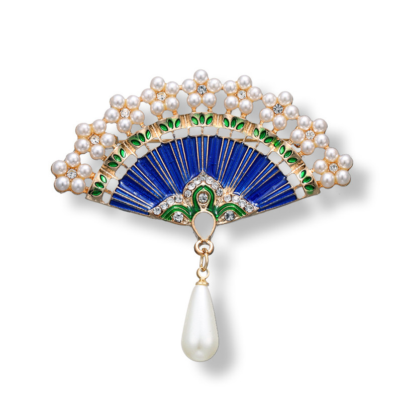 Morkopela Fan email Pin Brose vintage pentru femei farmec perle imitație eșarfă costum broșă broșă ace bijuterii cel mai bun cadou