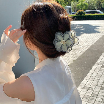 2022 Νέα γυναικεία αξεσουάρ μαλλιών Muti-layer Flower Grab Hair Clip Camellia Mesh Hair Claw Girl Κομψό κοσμήματα μαλλιών Κλιπ μαλλιών