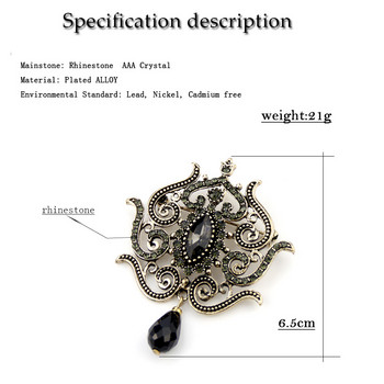 Sunspicems Ретро златен цвят Дамска брошка с цветя Ретро сив кристал Бохемия Банкет Бижута Арабски кафтан Роба Брошки Игли Подарък