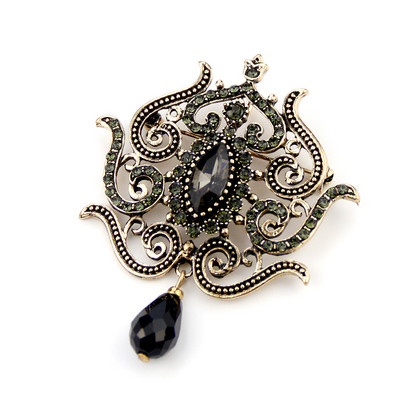 Sunspicems, retro, culoare aurie, broșă cu flori pentru femei, vintage, gri, cristal, boemia, pentru banchet, bijuterii, caftan arab, broșe pentru robe, ace cadou