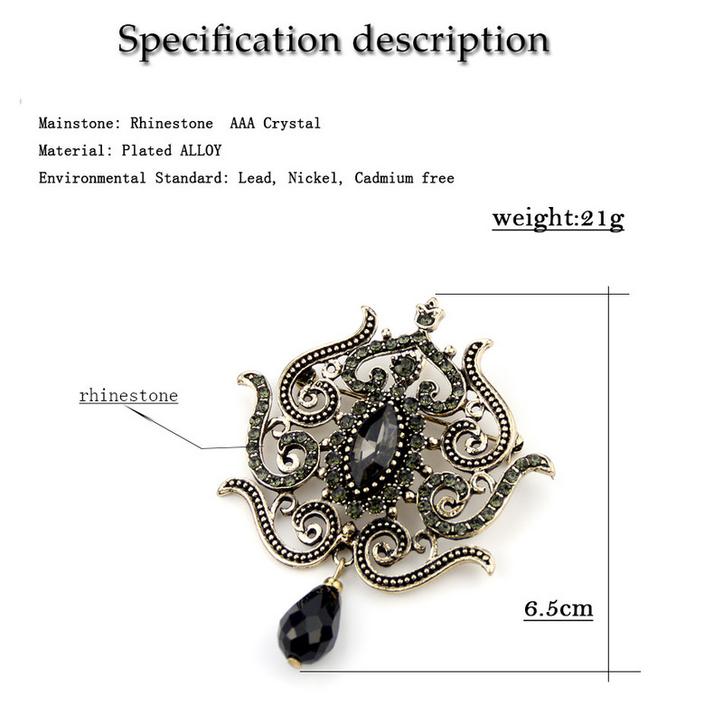 Sunspicems, retro, culoare aurie, broșă cu flori pentru femei, vintage, gri, cristal, boemia, pentru banchet, bijuterii, caftan arab, broșe pentru robe, ace cadou