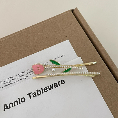 Retro Zână Lalea Mini clemă de apucare Clip de cică de rață pentru femei, floare roz pictată, gheare de păr, drăguță, agrafe, cadou de aniversare