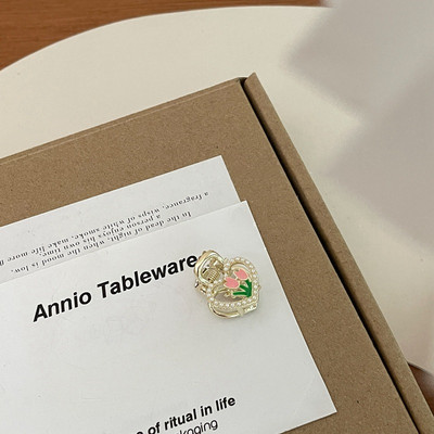 Retro Zână Lalea Mini clemă de apucare Clip de cică de rață pentru femei, floare roz pictată, gheare de păr, drăguță, agrafe, cadou de aniversare