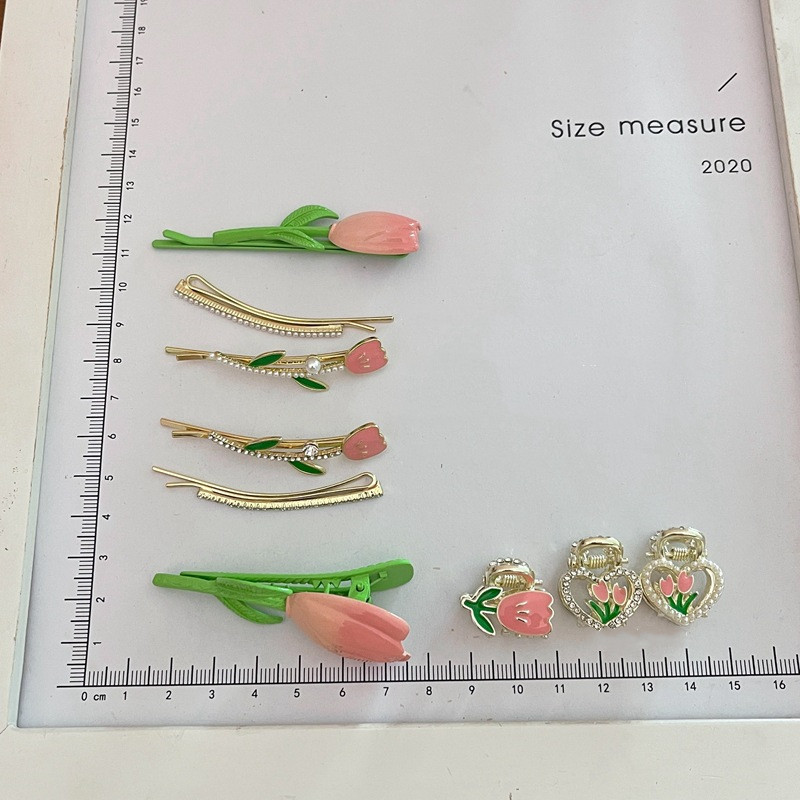 Retro Zână Lalea Mini clemă de apucare Clip de cică de rață pentru femei, floare roz pictată, gheare de păr, drăguță, agrafe, cadou de aniversare