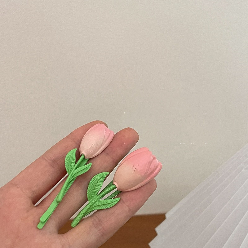 Retro Zână Lalea Mini clemă de apucare Clip de cică de rață pentru femei, floare roz pictată, gheare de păr, drăguță, agrafe, cadou de aniversare