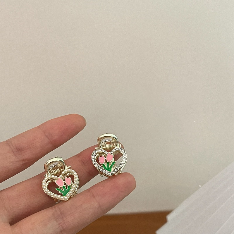 Retro Zână Lalea Mini clemă de apucare Clip de cică de rață pentru femei, floare roz pictată, gheare de păr, drăguță, agrafe, cadou de aniversare