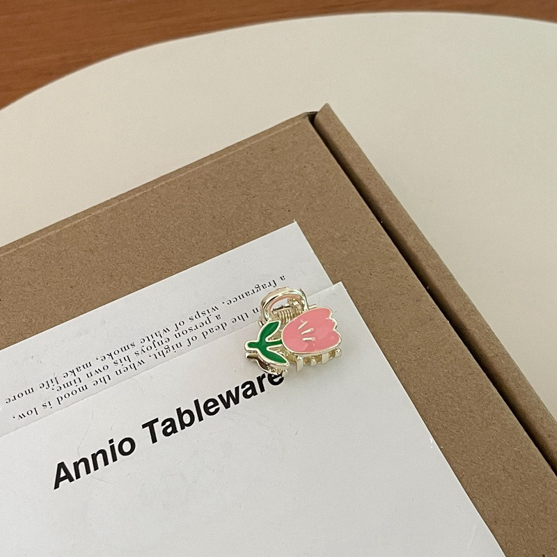 Retro Zână Lalea Mini clemă de apucare Clip de cică de rață pentru femei, floare roz pictată, gheare de păr, drăguță, agrafe, cadou de aniversare