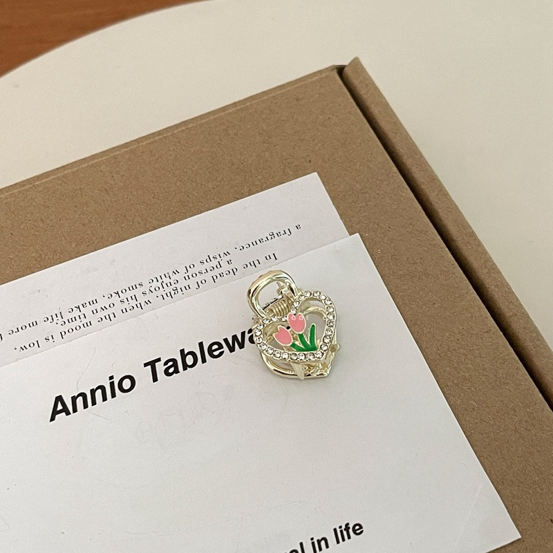 Retro Zână Lalea Mini clemă de apucare Clip de cică de rață pentru femei, floare roz pictată, gheare de păr, drăguță, agrafe, cadou de aniversare