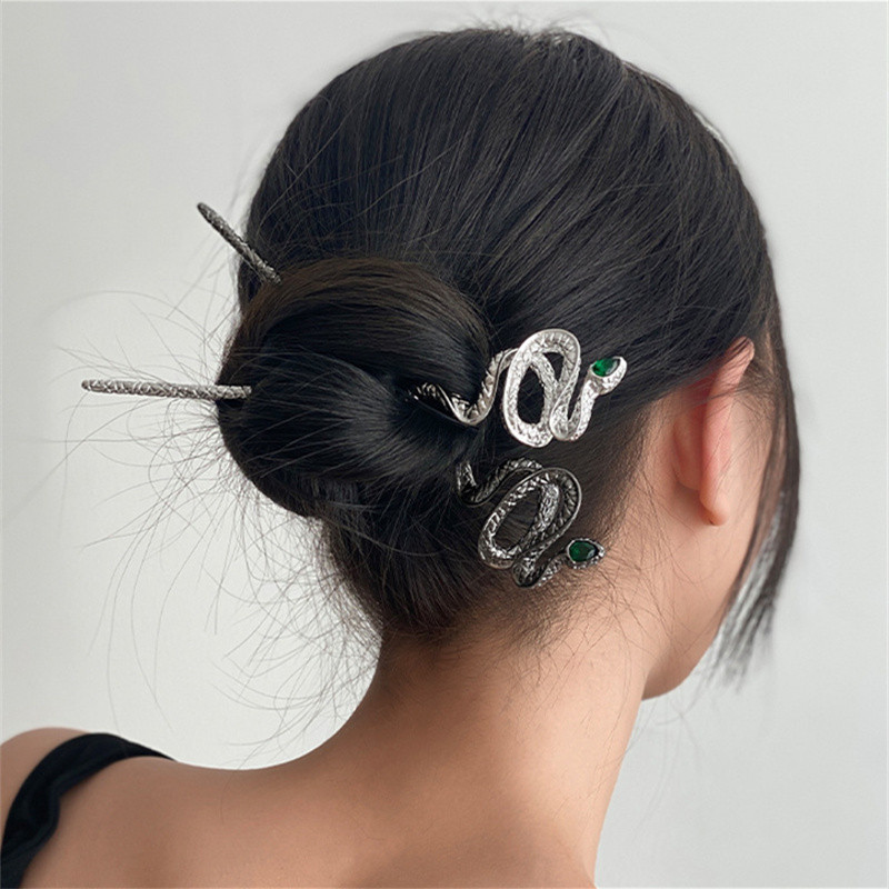 Noul stil chinezesc în formă de șarpe, piatră prețioasă, metal, ac de păr, în stil antic, bastoane de păr, decorare, accesorii de stil pentru femei