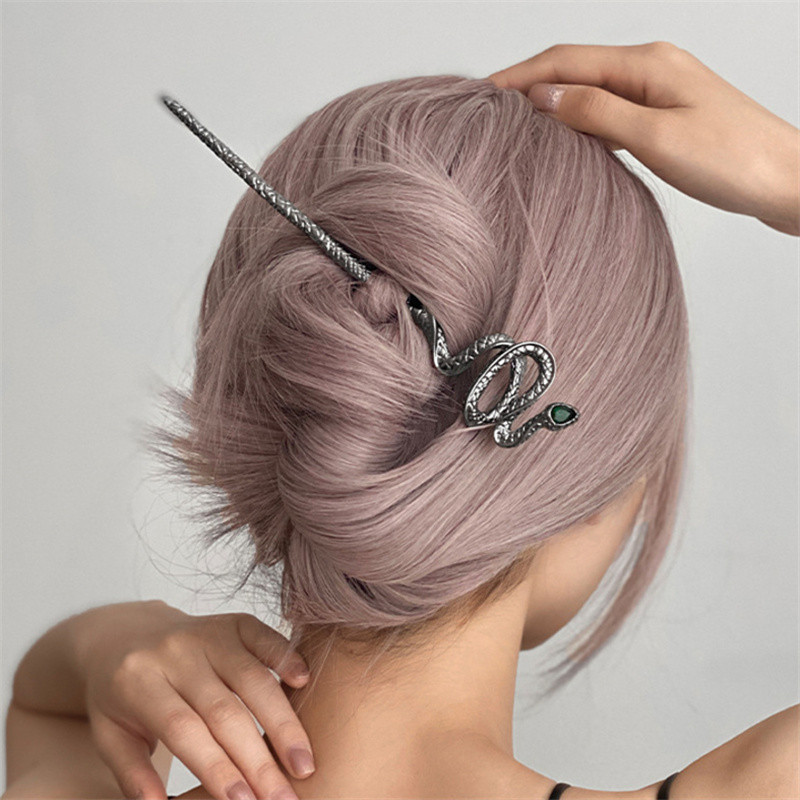 Noul stil chinezesc în formă de șarpe, piatră prețioasă, metal, ac de păr, în stil antic, bastoane de păr, decorare, accesorii de stil pentru femei