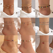 Tocona, piatră de cristal colorată, lanț pentru picioare, perle elegante, glezne reglabile, realizate manual pentru femei, set de bijuterii boeme 21534