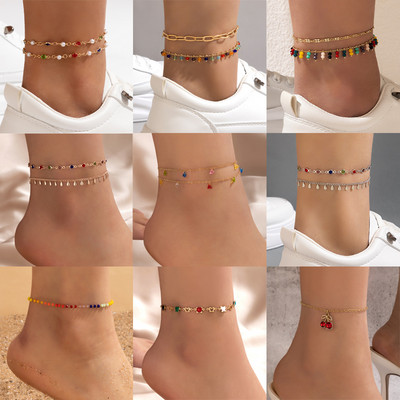 Tocona, piatră de cristal colorată, lanț pentru picioare, perle elegante, glezne reglabile, realizate manual pentru femei, set de bijuterii boeme 21534
