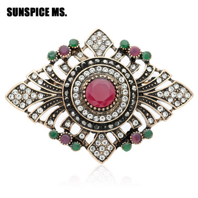 Sunspicems broșă turcească de epocă pentru femei, broșă indiană, boemia, culoare antică, bijuterii, flori, ace de eșarfă, cadou de petrecere
