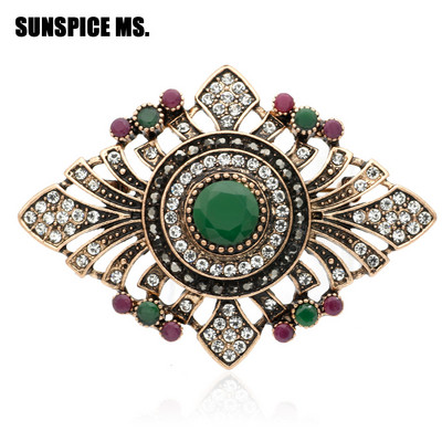 Sunspicems broșă turcească de epocă pentru femei, broșă indiană, boemia, culoare antică, bijuterii, flori, ace de eșarfă, cadou de petrecere