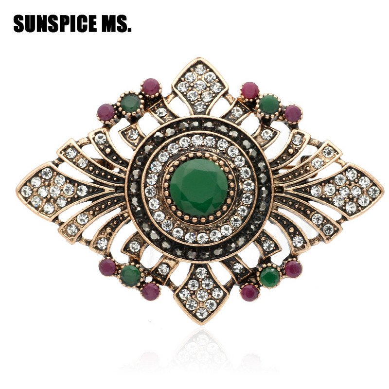 Sunspicems broșă turcească de epocă pentru femei, broșă indiană, boemia, culoare antică, bijuterii, flori, ace de eșarfă, cadou de petrecere
