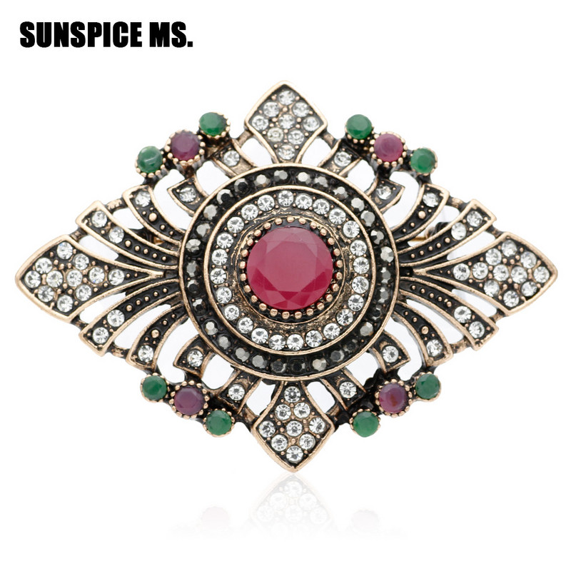 Sunspicems broșă turcească de epocă pentru femei, broșă indiană, boemia, culoare antică, bijuterii, flori, ace de eșarfă, cadou de petrecere