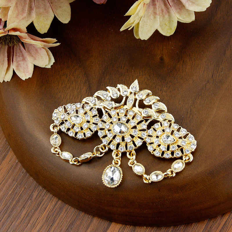 Sunspicems Elegent de culoare aurie cristal femei broșă Maroc caftan ace bijuterii flori goale broșe baroc cadou de nuntă