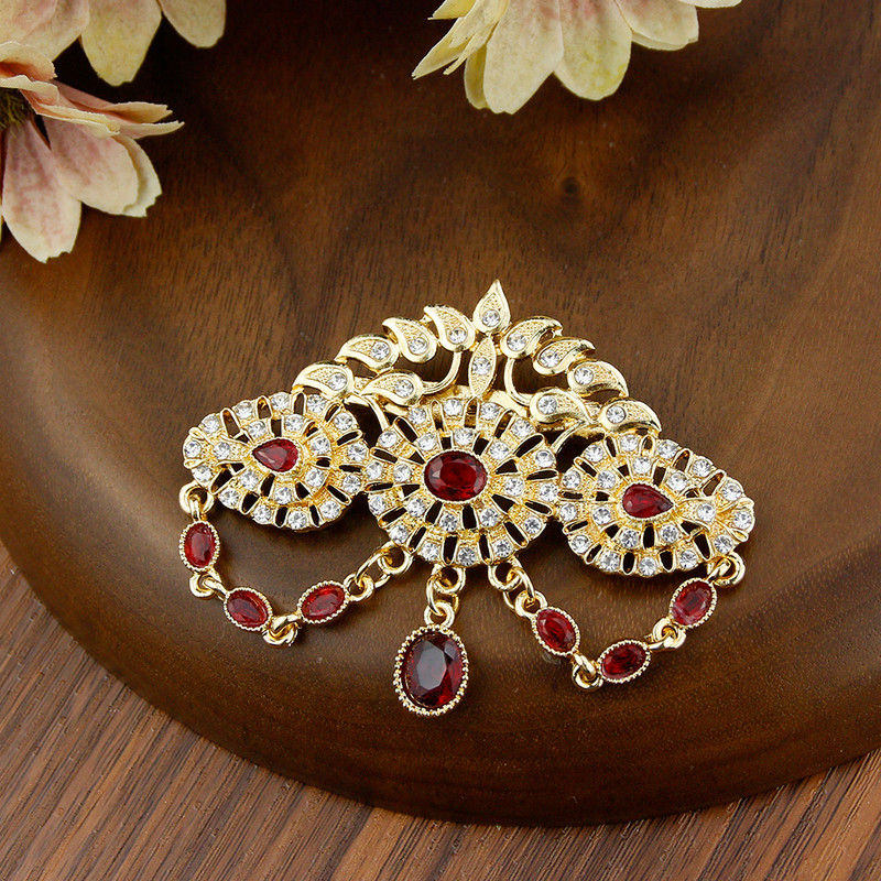 Sunspicems Elegent de culoare aurie cristal femei broșă Maroc caftan ace bijuterii flori goale broșe baroc cadou de nuntă