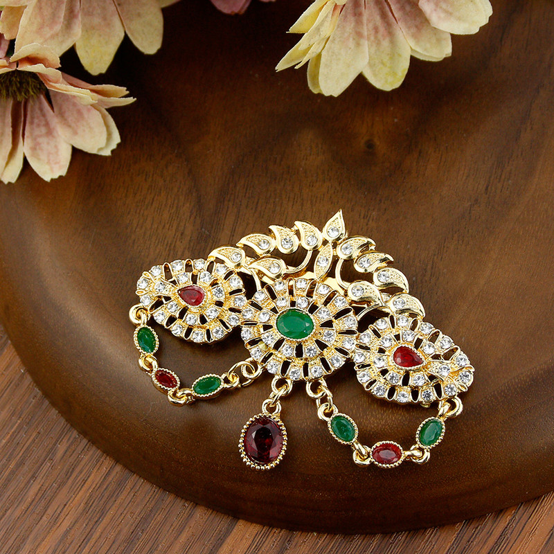 Sunspicems Elegent de culoare aurie cristal femei broșă Maroc caftan ace bijuterii flori goale broșe baroc cadou de nuntă