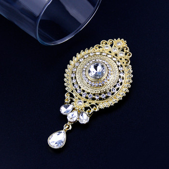 Sunspicems Chic Morocco Brooch Pins for Women Алжир Кръгла кристална брошка Сватбени бижута Златен цвят Арабски булчински бижута Подарък