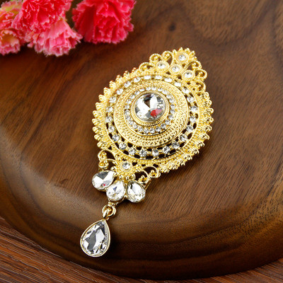 Sunspicems Chic Maroc Broșă Ace pentru femei Algeria Broșă rotundă de cristal Bijuterii de nuntă de culoare aurie Bijuterii de mireasă arabe Cadou