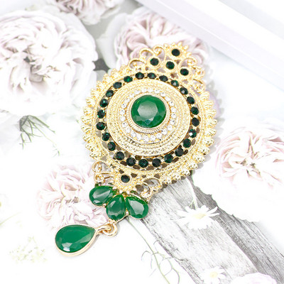 Sunspicems Chic Maroc Broșă Ace pentru femei Algeria Broșă rotundă de cristal Bijuterii de nuntă de culoare aurie Bijuterii de mireasă arabe Cadou